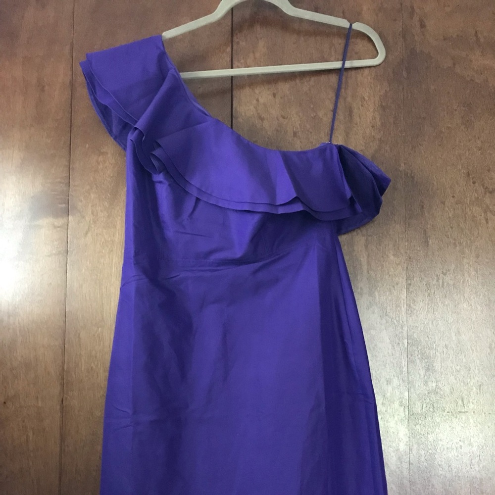 J. Crew purple one shoulder ruffle dress